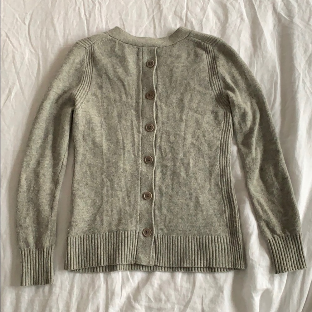 Grey Merino Will Sweater with back button detail